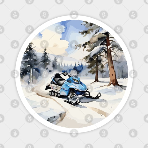 Sky Blue Snowmobile Magnet by Siha Arts